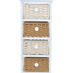 Outlet Wohnen 30x73x25 Kommode mit vier Körben in Weiß - Udolph