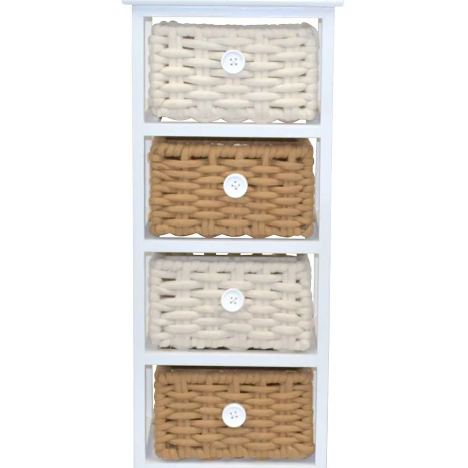 Outlet Wohnen 30x73x25 Kommode mit vier Körben in Weiß - Udolph
