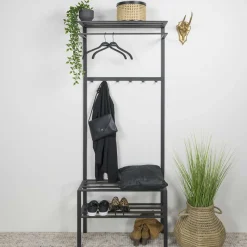 Online Wohnen 70x178x29 Kompaktgarderobe aus Stahl in Schwarz - Cellja