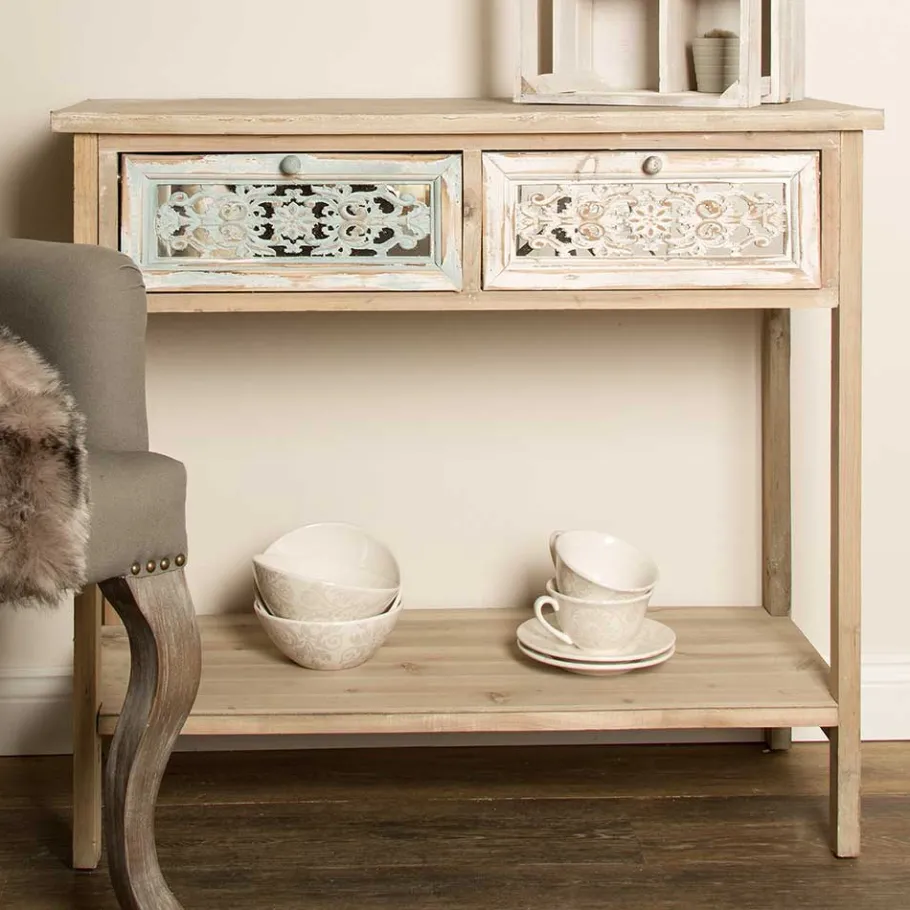 Outlet Wohnen 85x77x37 Konsolentisch im Shabby Chic aus Tanne - Pontecuna