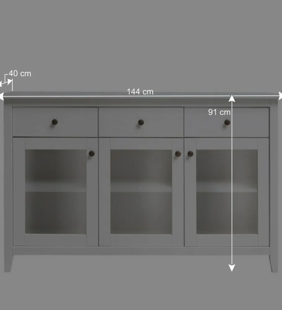 Hot Wohnen 144x91x40 Landhaus Anrichte mit 3 Glastüren - Astinion