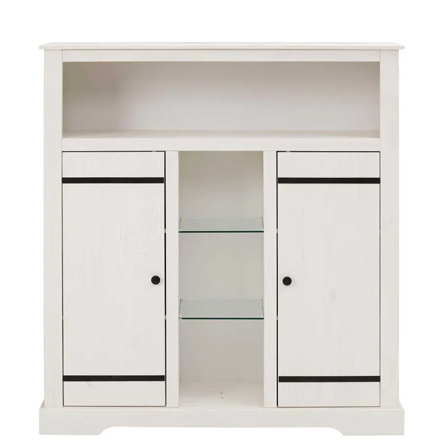 Hot Wohnen 120x130x35 Landhaus Highboard in Weiß - Manduza