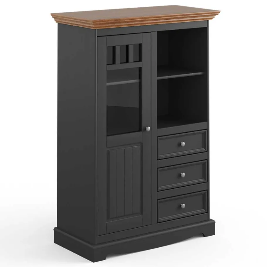 Wohnen 90x130x45 Landhaus Highboard in Grau & Eiche - Witenga