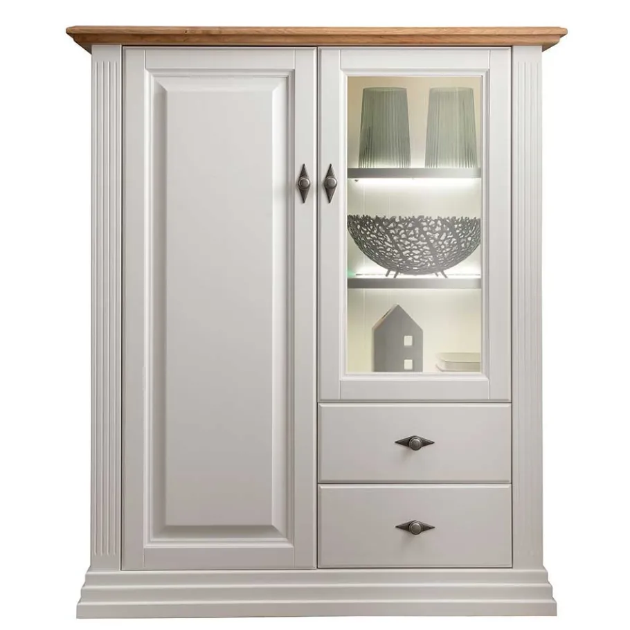 Online Wohnen 113x134x45 Landhaus Highboard mit Glas-Einsatz - Henry