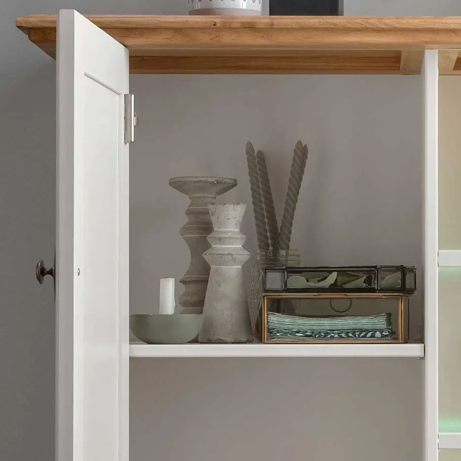 Online Wohnen 113x134x45 Landhaus Highboard mit Glas-Einsatz - Henry