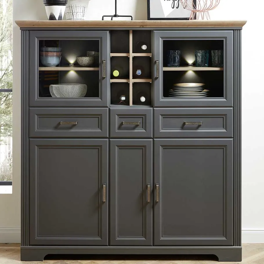 Clearance Wohnen 143x150x42 Landhaus Highboard mit Flaschen Regal - Thumbs