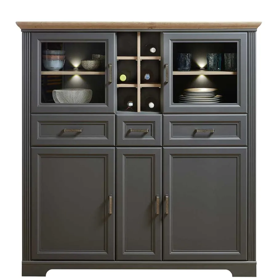 Clearance Wohnen 143x150x42 Landhaus Highboard mit Flaschen Regal - Thumbs