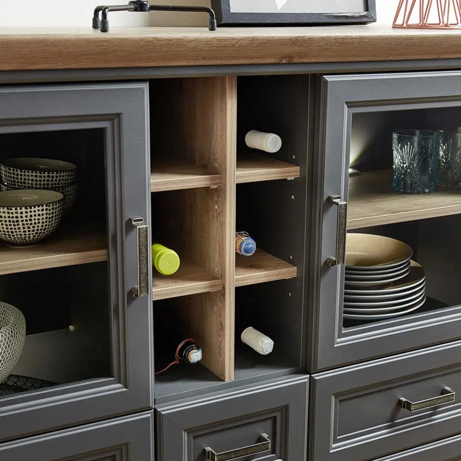 Clearance Wohnen 143x150x42 Landhaus Highboard mit Flaschen Regal - Thumbs