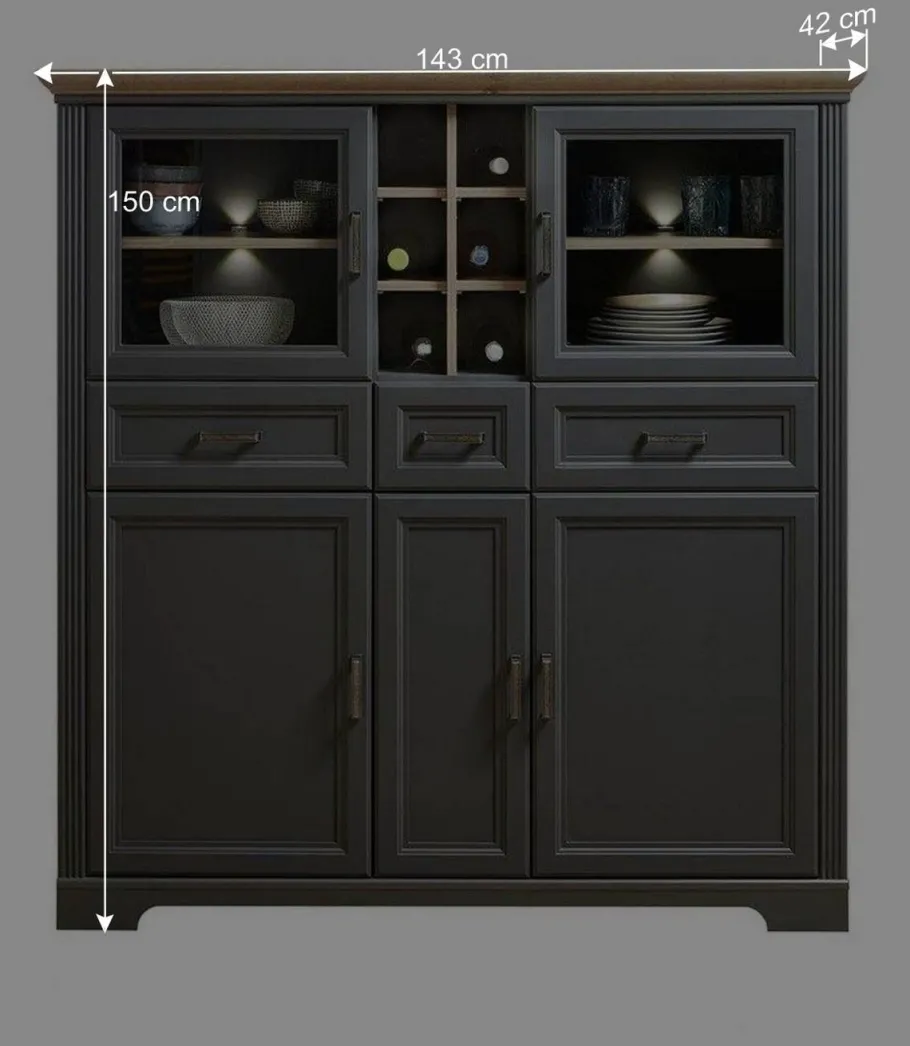 Clearance Wohnen 143x150x42 Landhaus Highboard mit Flaschen Regal - Thumbs