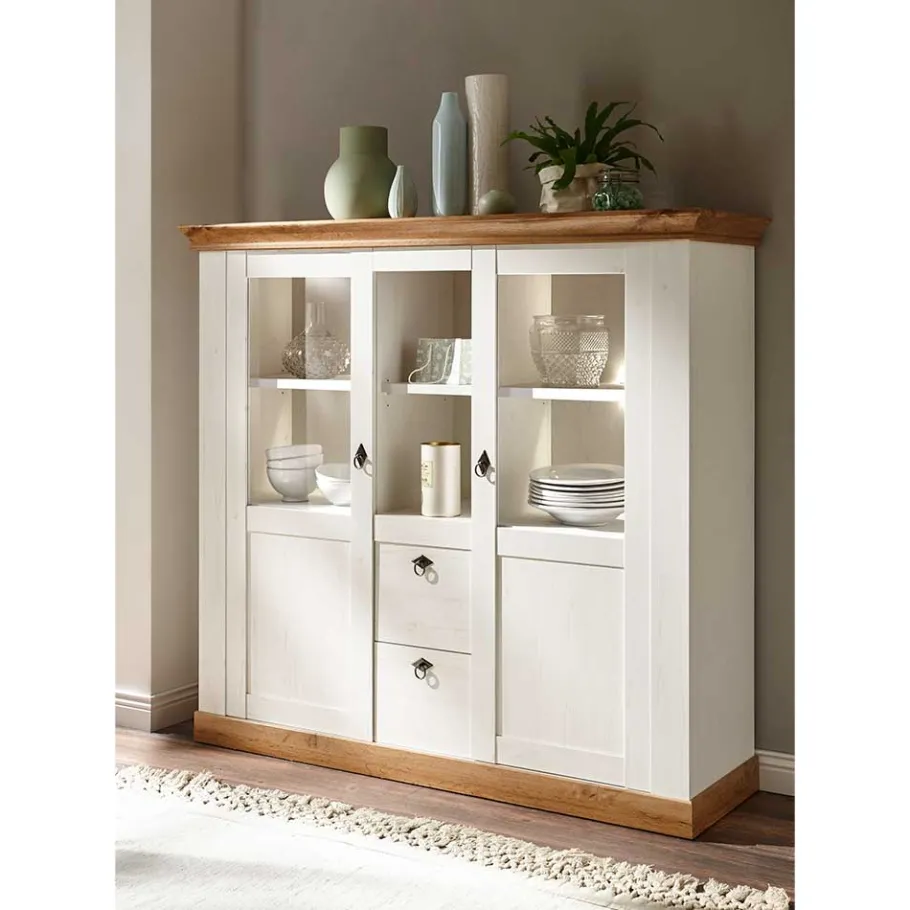 Outlet Wohnen 148x139x44 Landhaus Highboard zweifarbig - Diatara