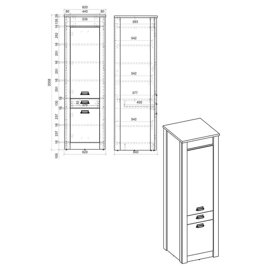 Best Wohnen 62x201x64 Landhaus Küchenschrank in Weiß - Eture