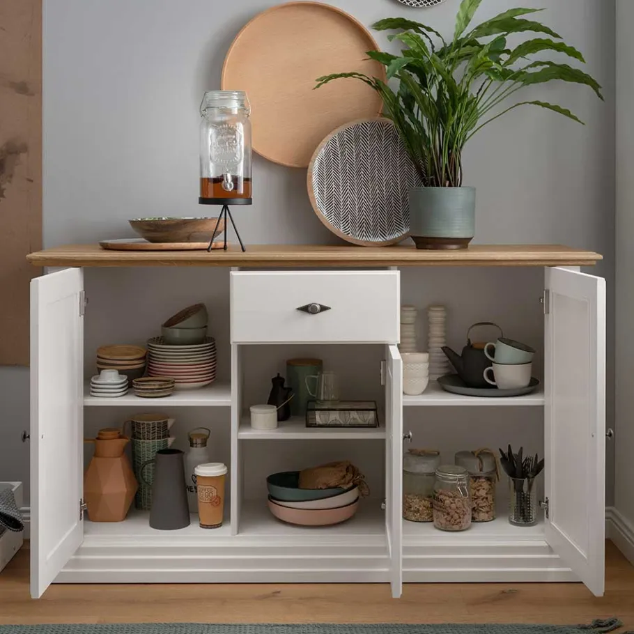 Clearance Wohnen 157x91x45 Landhaus Kommode in Weiß & Eiche - Henry