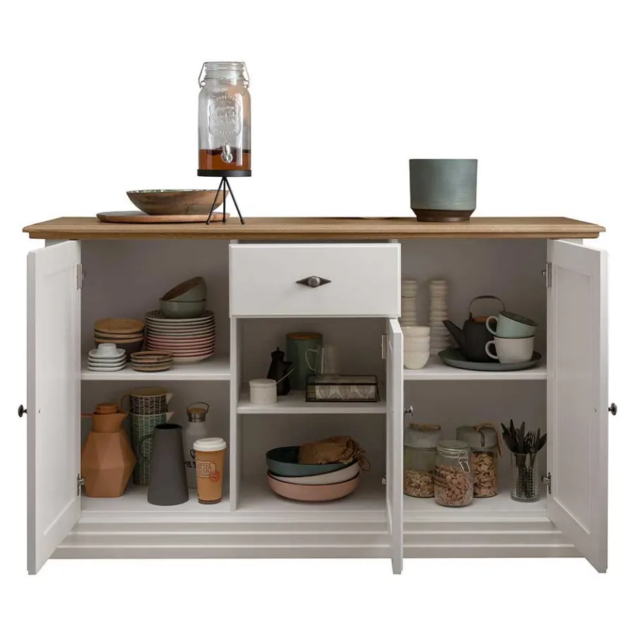 Clearance Wohnen 157x91x45 Landhaus Kommode in Weiß & Eiche - Henry