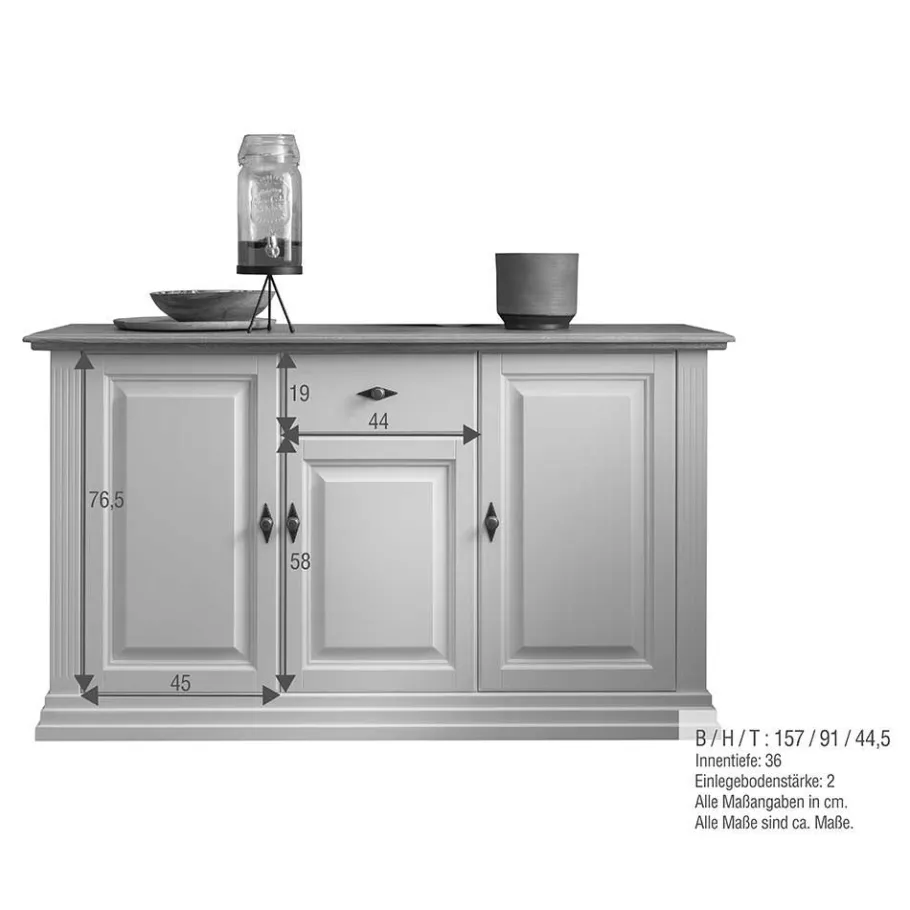 Clearance Wohnen 157x91x45 Landhaus Kommode in Weiß & Eiche - Henry