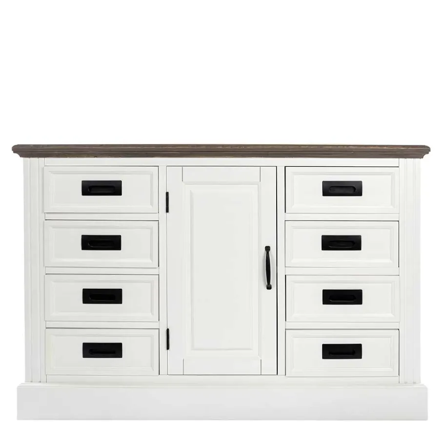 Outlet Wohnen 114x77x41 Landhaus Kommode mit acht Schubladen - Bleaks