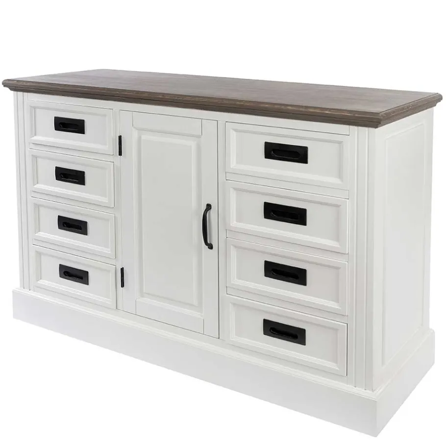 Outlet Wohnen 114x77x41 Landhaus Kommode mit acht Schubladen - Bleaks