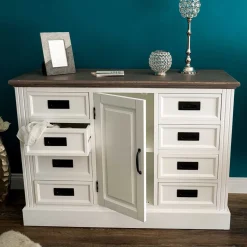 Outlet Wohnen 114x77x41 Landhaus Kommode mit acht Schubladen - Bleaks