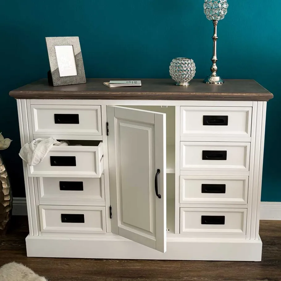 Outlet Wohnen 114x77x41 Landhaus Kommode mit acht Schubladen - Bleaks