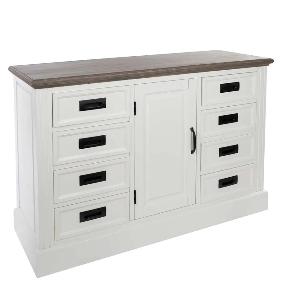 Outlet Wohnen 114x77x41 Landhaus Kommode mit acht Schubladen - Bleaks