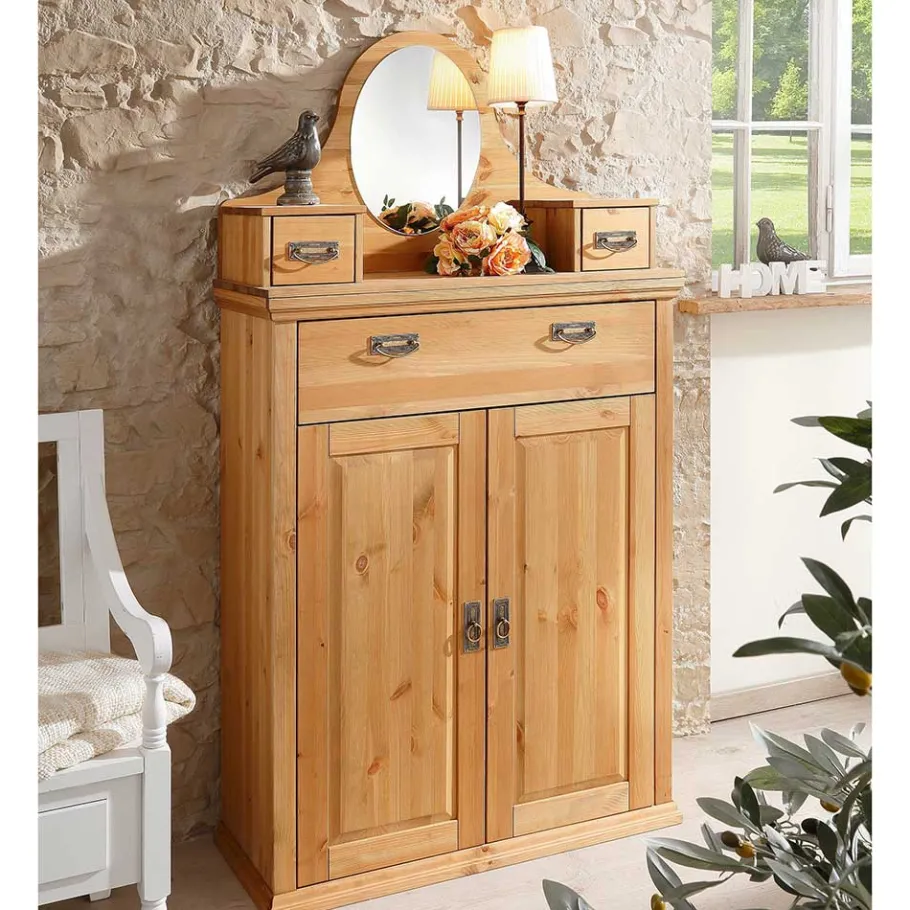 Best Wohnen 90x175x37 Landhaus Schrank mit Spiegel in Oval - Inhusa