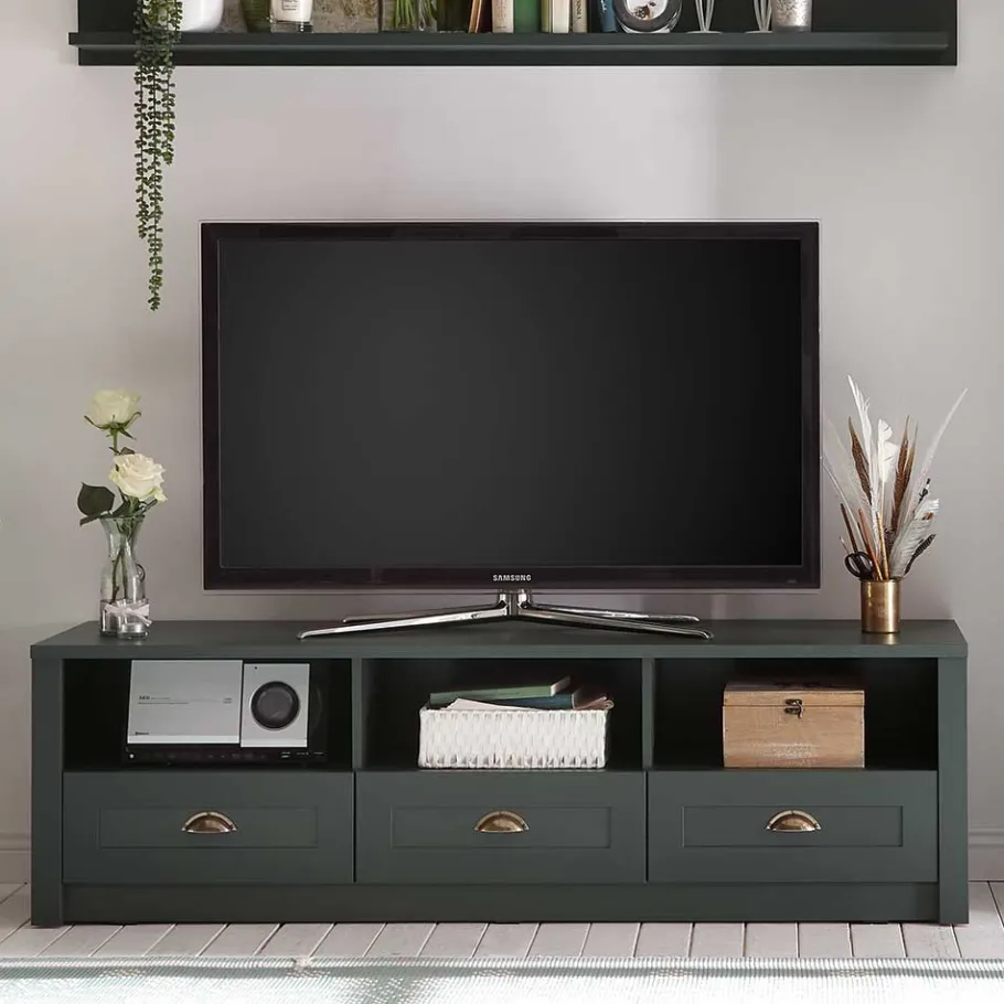 Outlet Wohnen 158x47x43 Landhaus TV Board in Dunkelgrün - Niestov