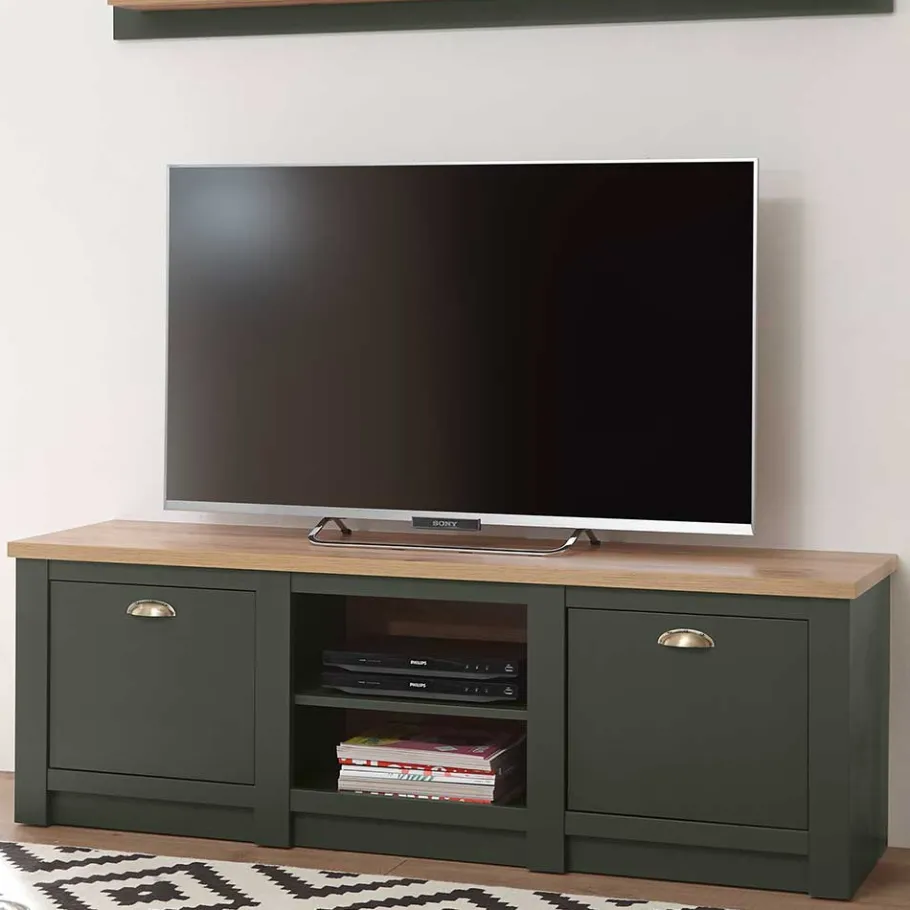 Outlet Wohnen 152x51x45 Landhaus TV Board in Graugrün - Eylan