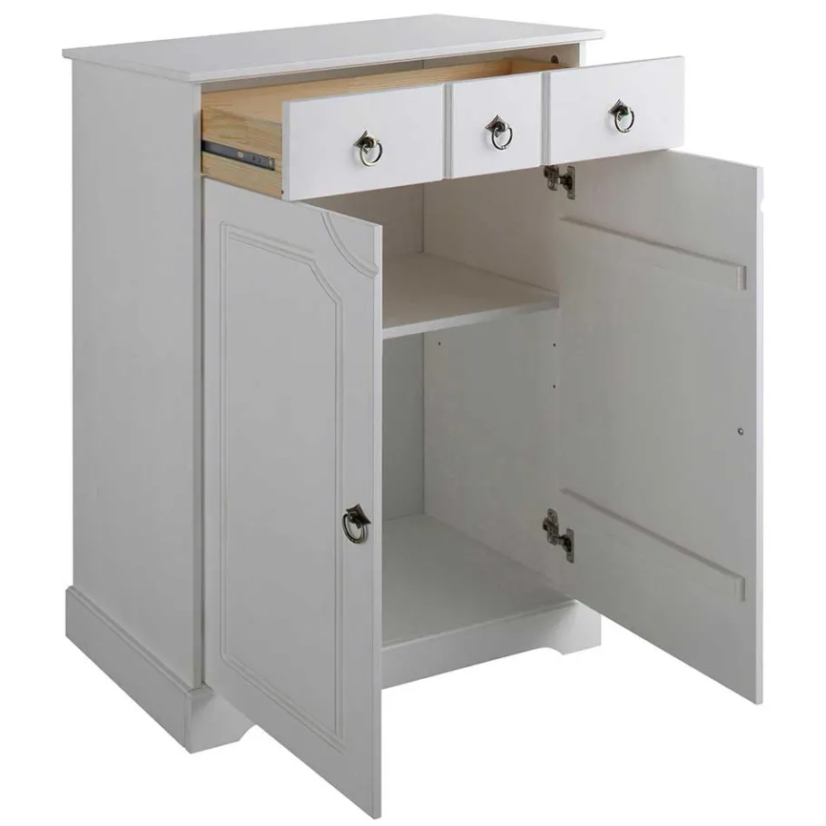 Outlet Wohnen 81x93x37 Landhaus Vertiko in Weiß gewachst - Vesrav