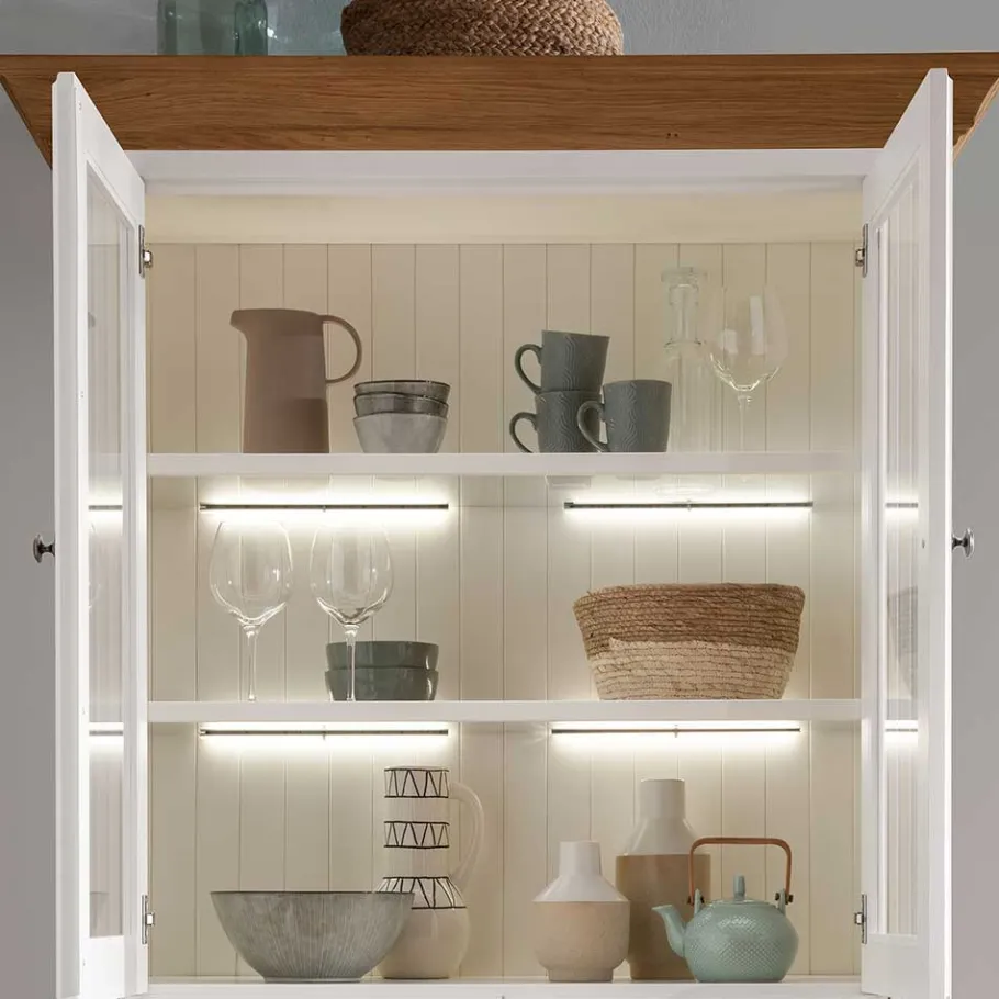 Hot Wohnen 116x199x45 Landhaus Vitrinenschrank in Weiß - Henry