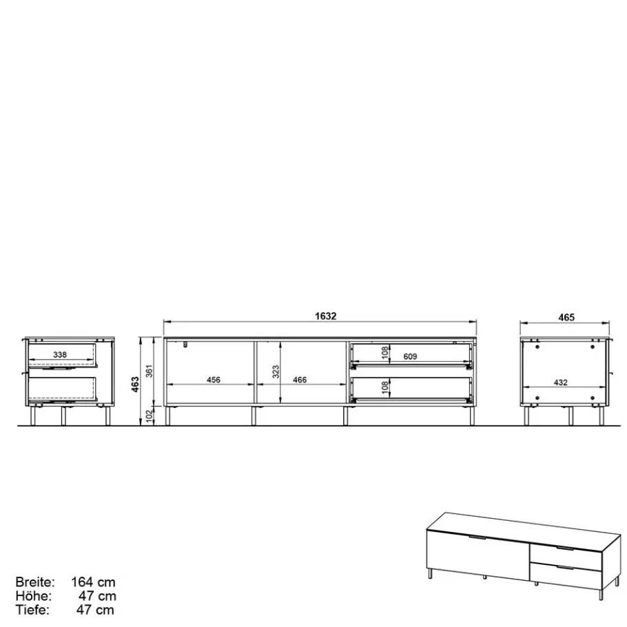 Discount Wohnen 16x47x47 Lowboard mit zwei Schubladen & Klappe - Lurys I