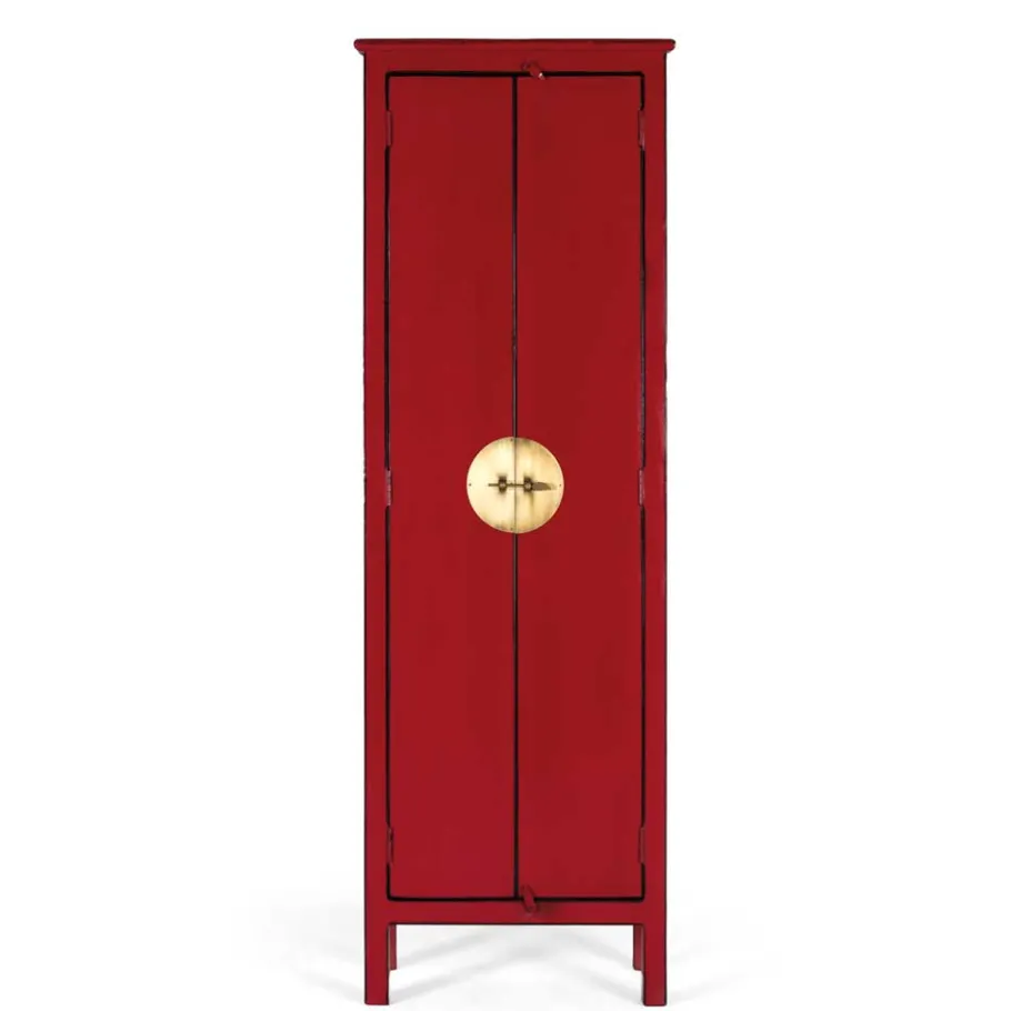 Online Wohnen 60x180x35 Massivholz Schrank in Rot lackiert - Iscian