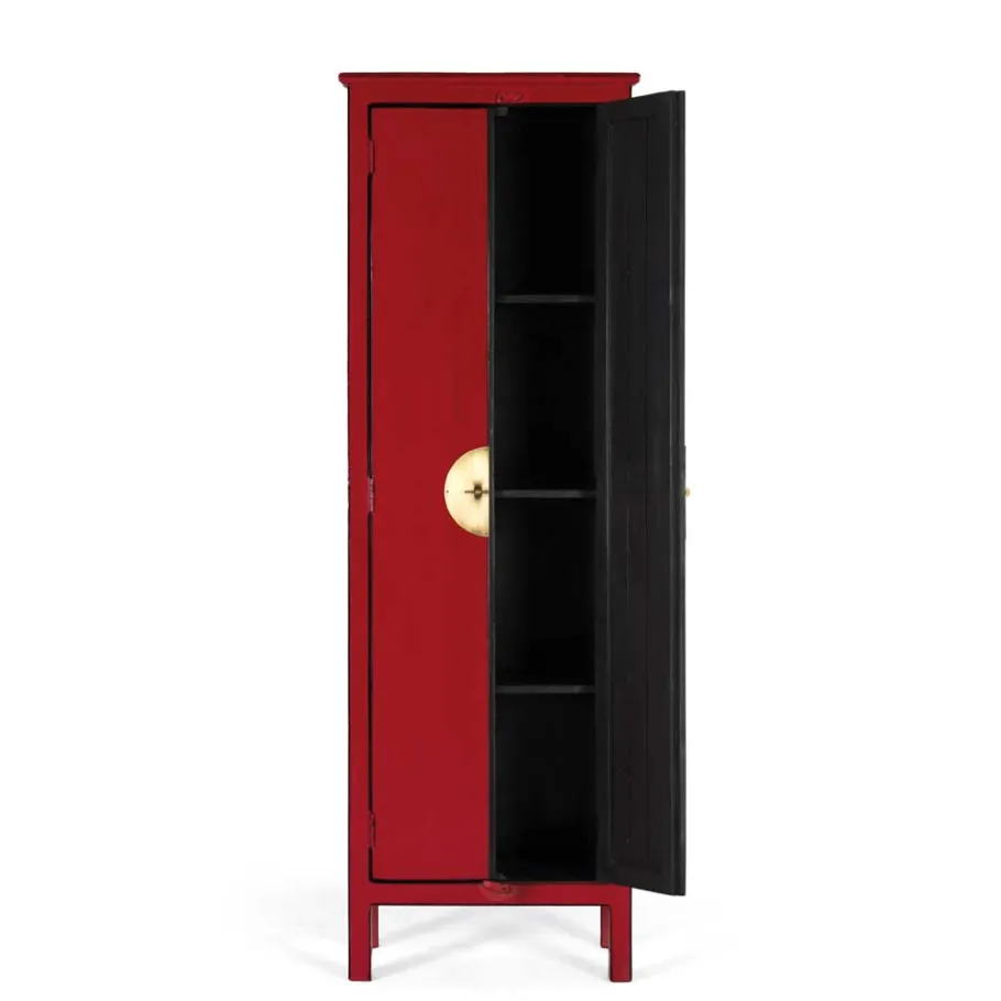 Online Wohnen 60x180x35 Massivholz Schrank in Rot lackiert - Iscian