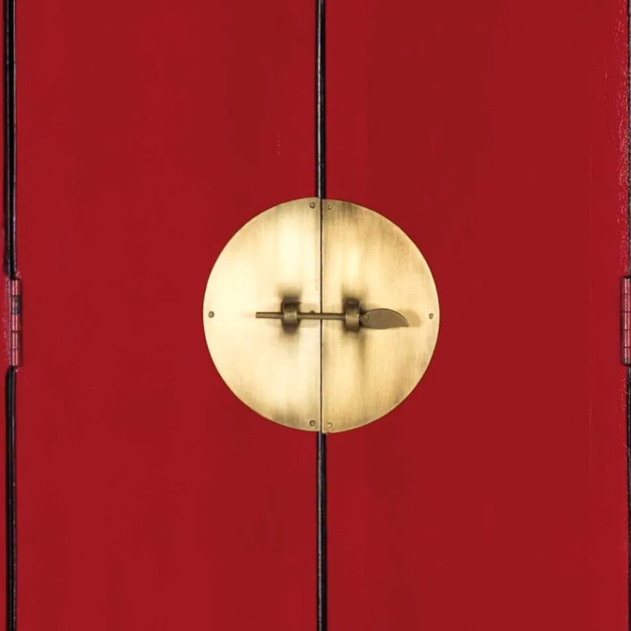 Online Wohnen 60x180x35 Massivholz Schrank in Rot lackiert - Iscian