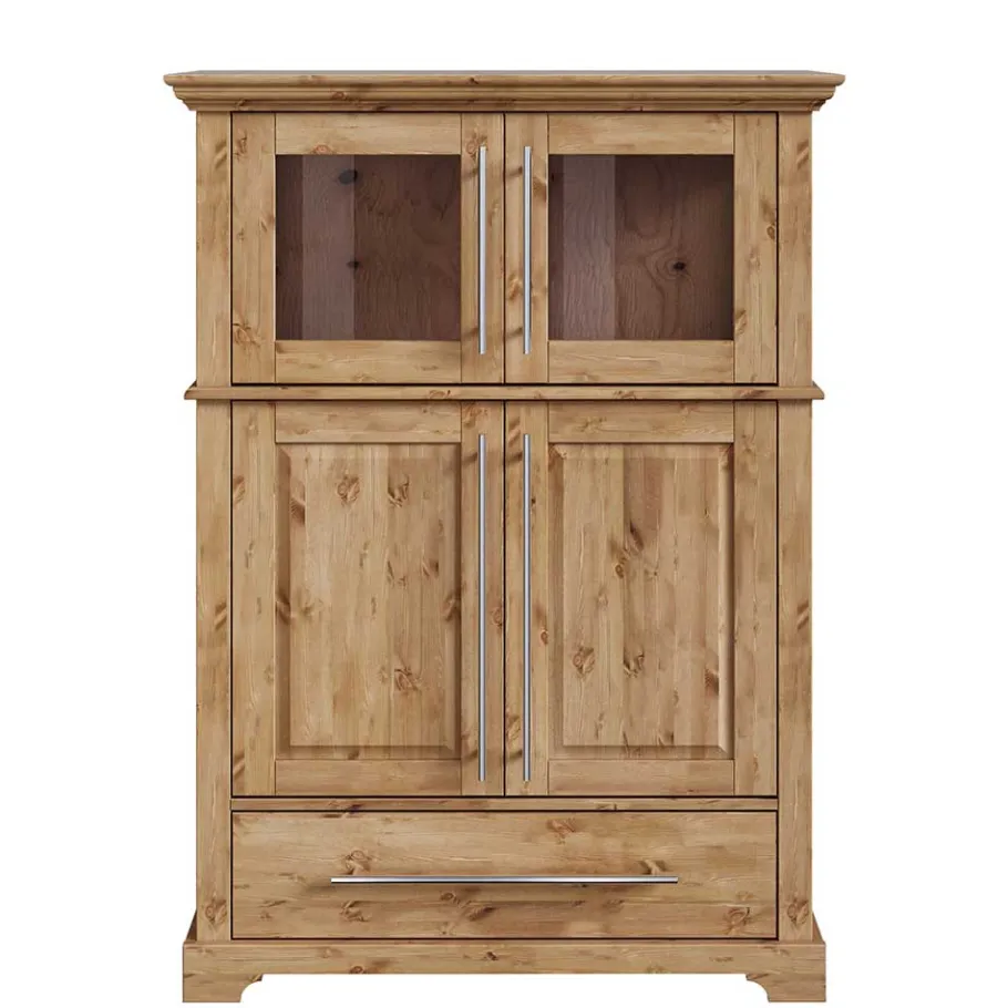 Outlet Wohnen 94x133x39 Modern Country Highboard aus Kiefer massiv - Noellisa