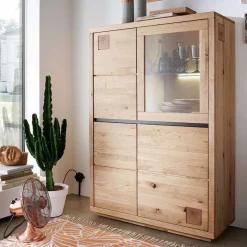 Online Wohnen 103x148x40 Modernes Holz-Highboard mit Glaseinsatz - Embleys