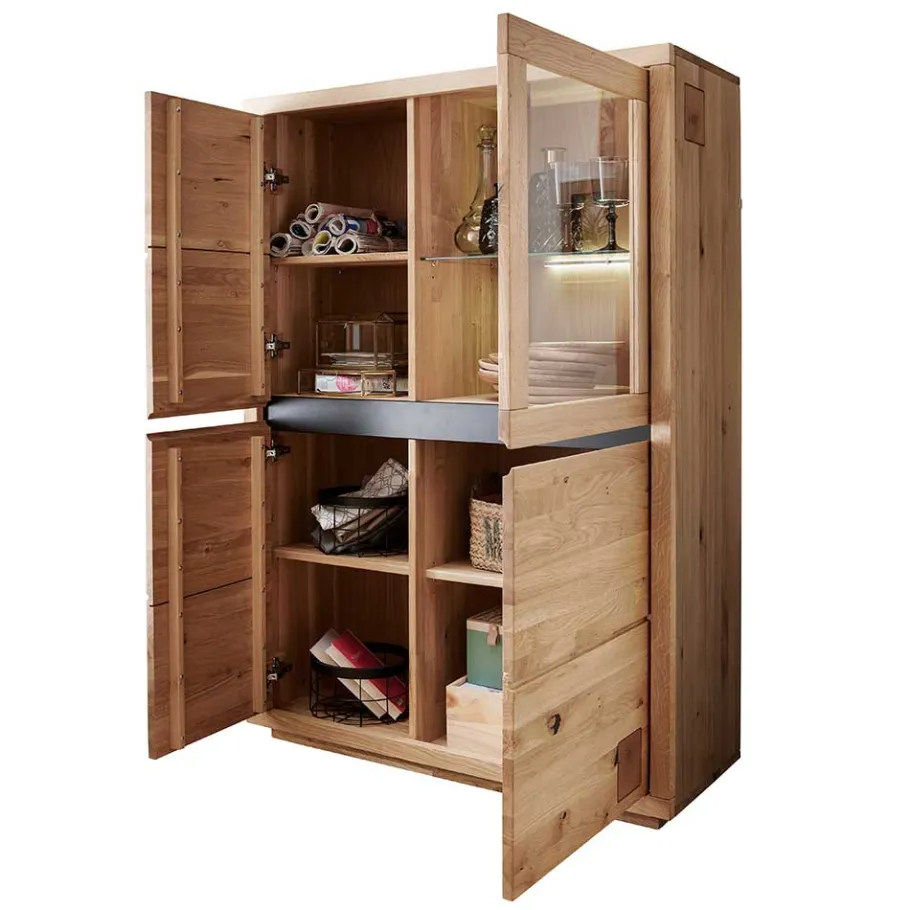 Online Wohnen 103x148x40 Modernes Holz-Highboard mit Glaseinsatz - Embleys