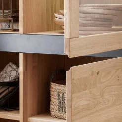 Online Wohnen 103x148x40 Modernes Holz-Highboard mit Glaseinsatz - Embleys