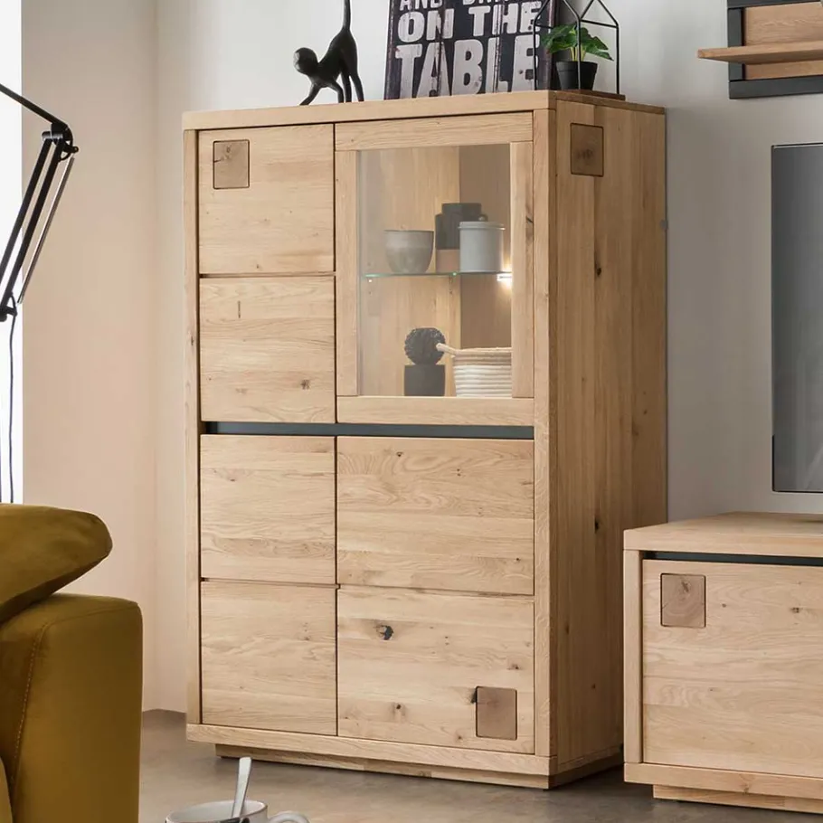 Online Wohnen 103x148x40 Modernes Holz-Highboard mit Glaseinsatz - Embleys