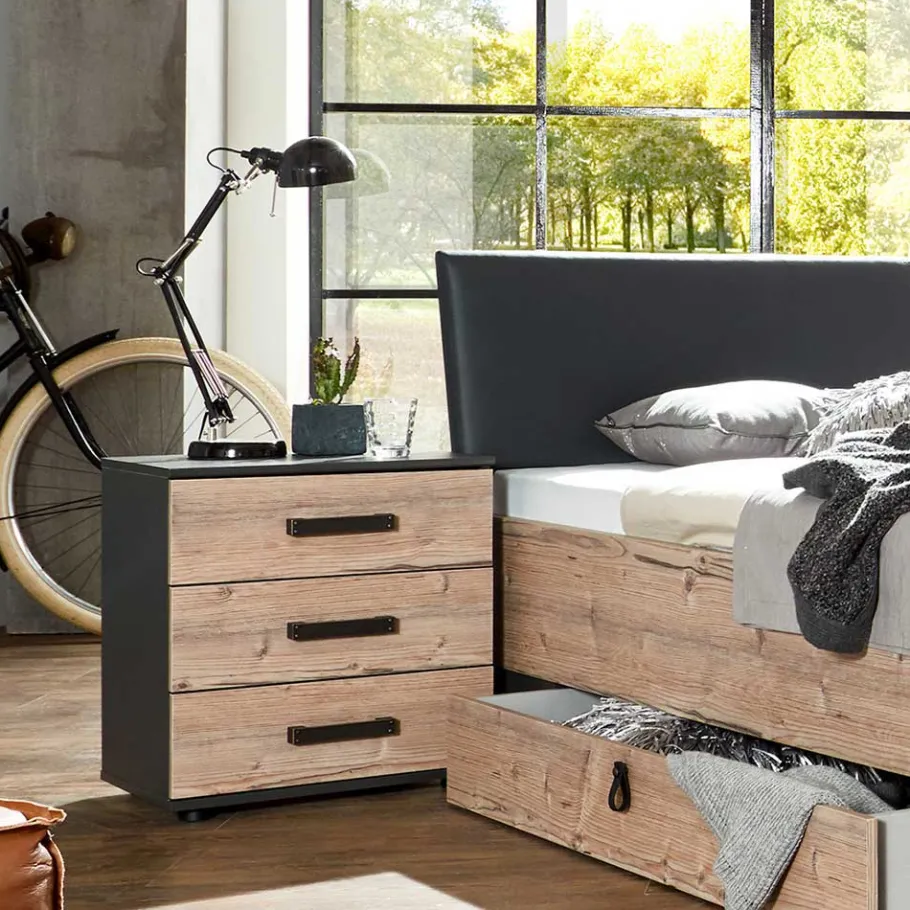Clearance Wohnen 52x58x38 Nachtkommode in Tanne Dekor - Ardila