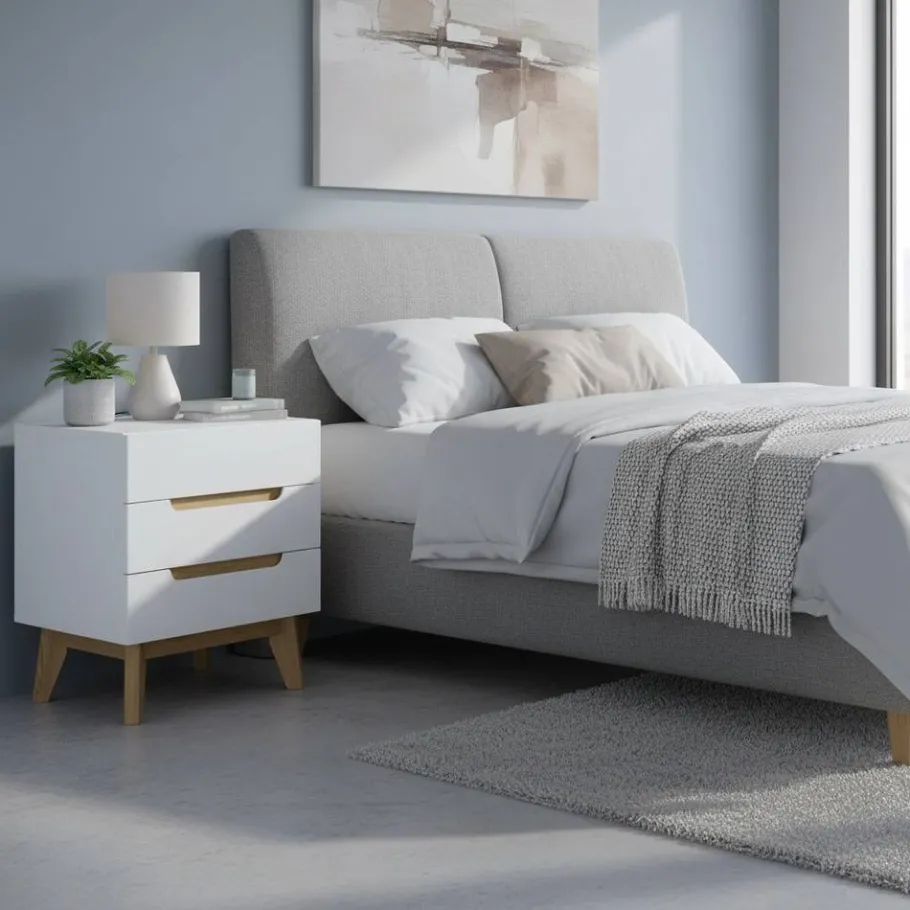 Best Wohnen 48x60x40 Nachtkommode in Weiß & Eiche - Setubal