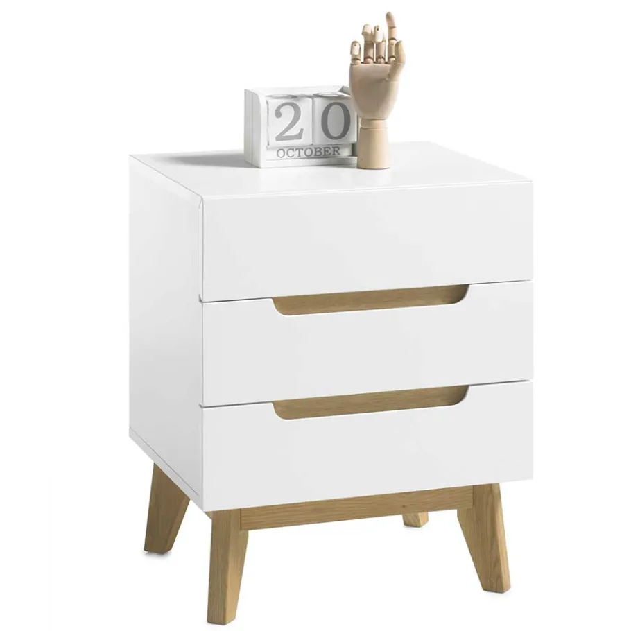 Best Wohnen 48x60x40 Nachtkommode in Weiß & Eiche - Setubal