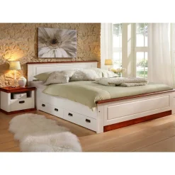 Clearance Wohnen 52x40x37 Nachtkommode in Weiß & Kirschbaum - Vendirai