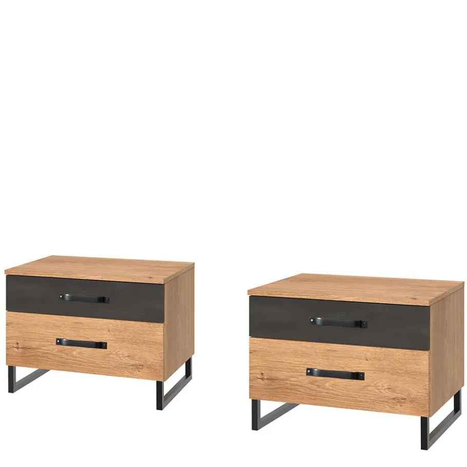 Clearance Wohnen 58x45x41 Nachttisch in Eiche & Schwarzgrau - Bram