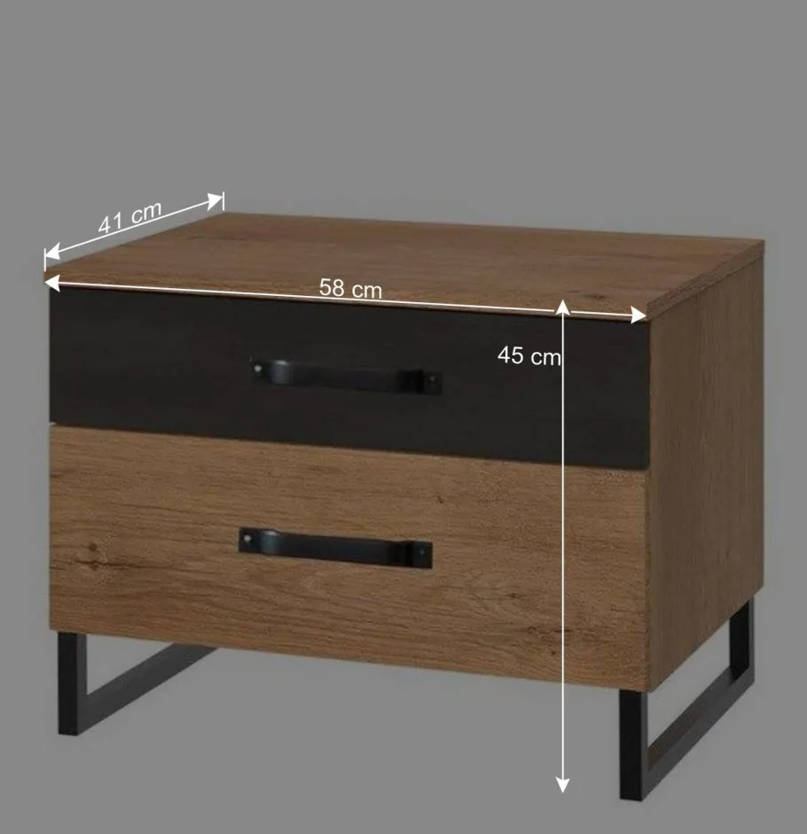 Clearance Wohnen 58x45x41 Nachttisch in Eiche & Schwarzgrau - Bram