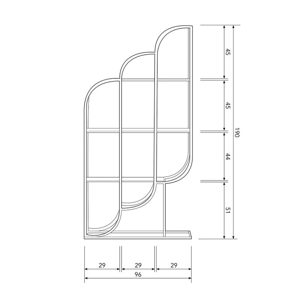 New Wohnen 96x190x35 Offenes Regal in Altmessing Metall - Valencra