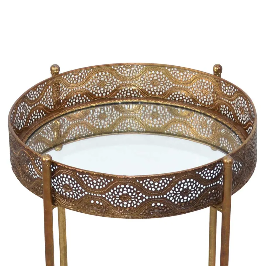 New Wohnen 41x51x41 Orient Beistelltisch mit Spiegelglas - Delamaro