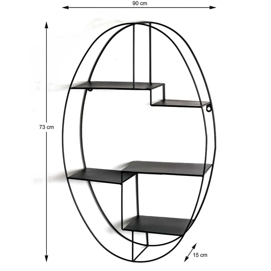 Online Wohnen 44x71x16 Ovales Wandregal aus Metall in Schwarz - Jaglyn