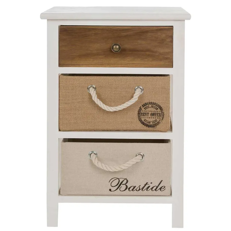 Online Wohnen 38x57x28 Paulownia Kommode in Weiß & Braun - Amare