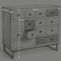 Best Wohnen 110x91x37 Recyclingholz Kommode mit 14 Schubladen - Emirello