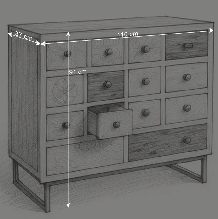 Best Wohnen 110x91x37 Recyclingholz Kommode mit 14 Schubladen - Emirello