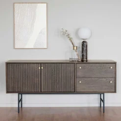 Outlet Wohnen 160x75x42 Retro Design Sideboard in Eiche dunkel - Cuzliav